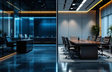 Split-screen vergelijking van moderne wervingsbureau kantoor versus traditionele corporate boardroom voor HR recruitment