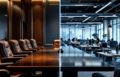 Vergelijking tussen retained recruitment in luxe bestuurskamer en contingency recruitment in dynamische kantoorruimte